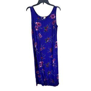 Womens Floral Maxi Dress Medium AJ Taylor Clothing Co Rayon Shift 90s Purple